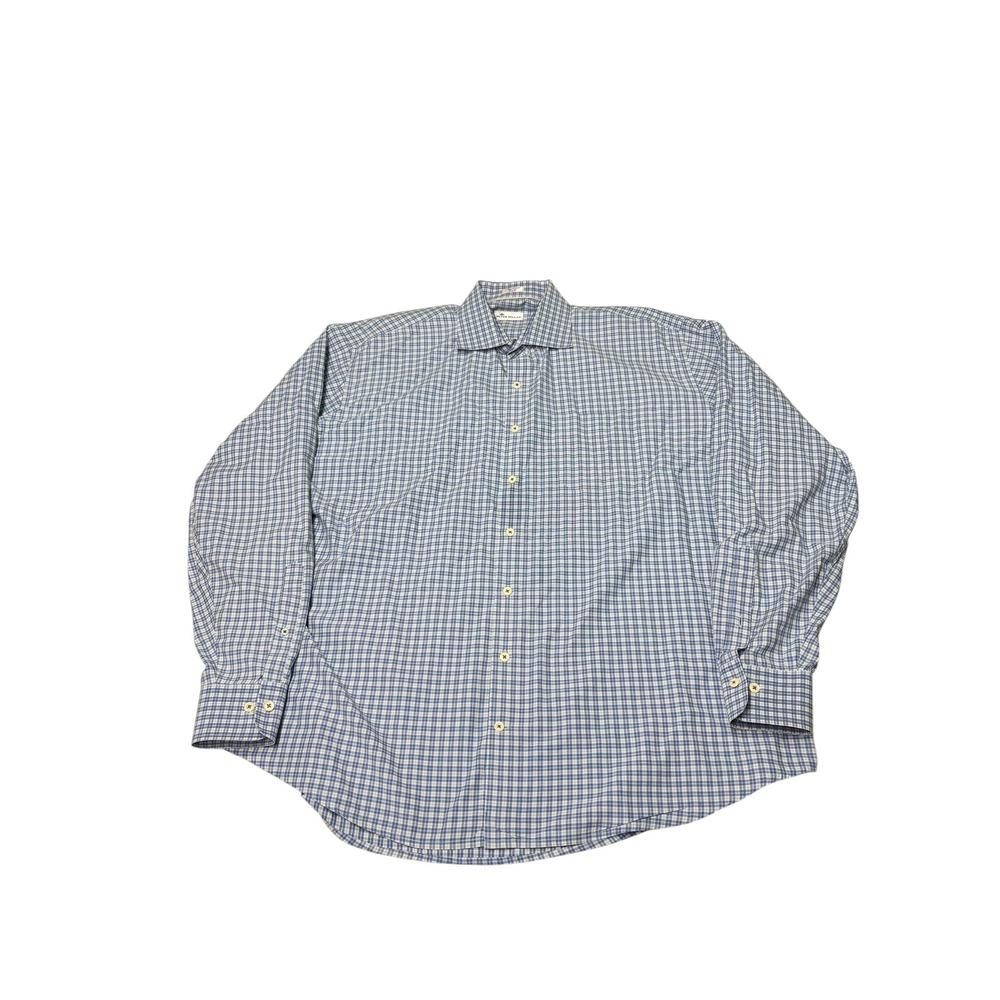 Peter Millar Blue White Plaid Cotton Button Down Shirt Mens XXL